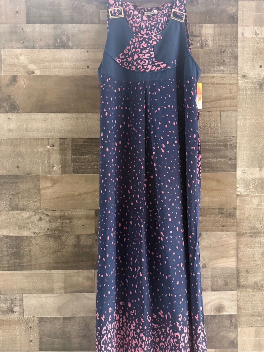 Sleeveless Navy Maxi Dress with Pink Print - Picture 5 of 10